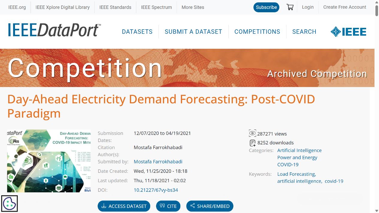 Archived IEEE DataPort competition page for Day-Ahead Electricity Demand Forecasting: Post-COVID Paradigm